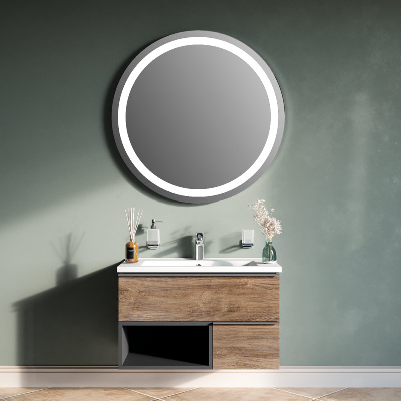 Hokku Designs Jakkson 34'' Wall Mounted Single Bathroom Vanity with ...